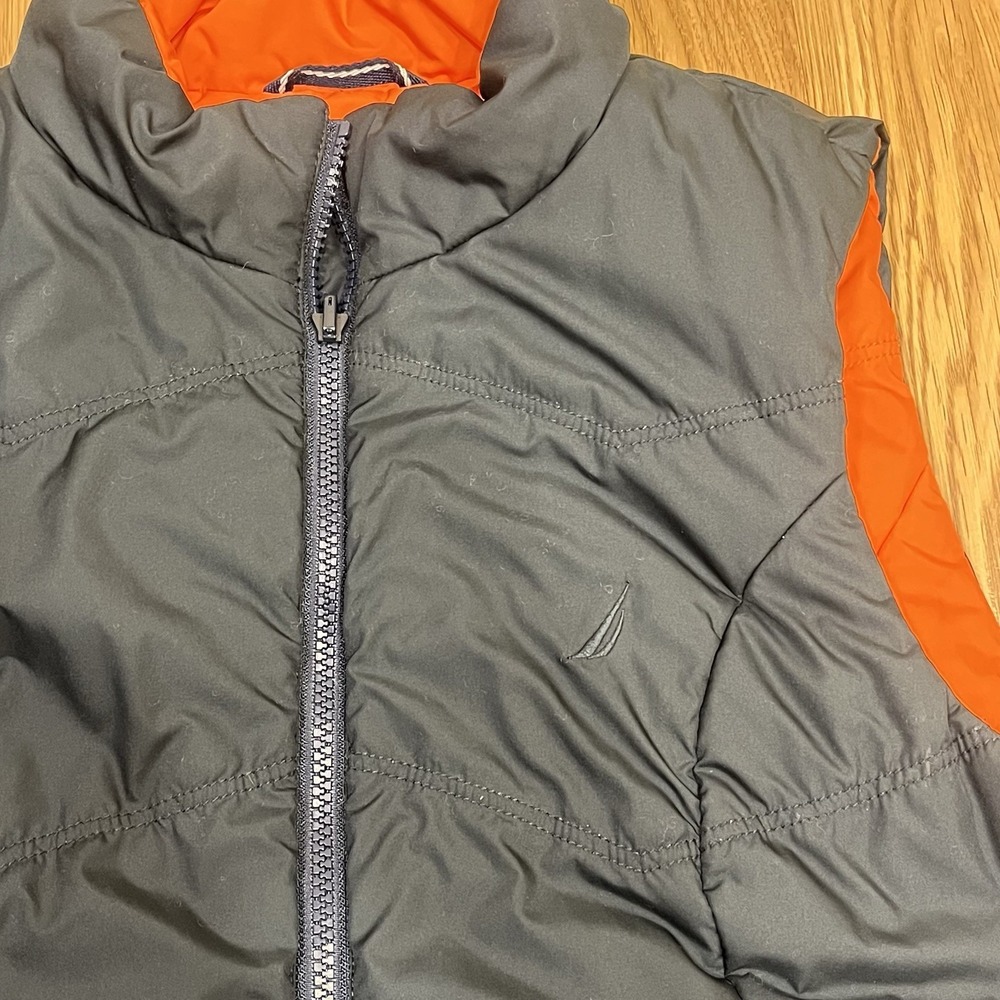 Nautica Youth Unisex Reversible Puffer Vest Orange Navy Full Zip Size M Utility - Picture 2 of 11